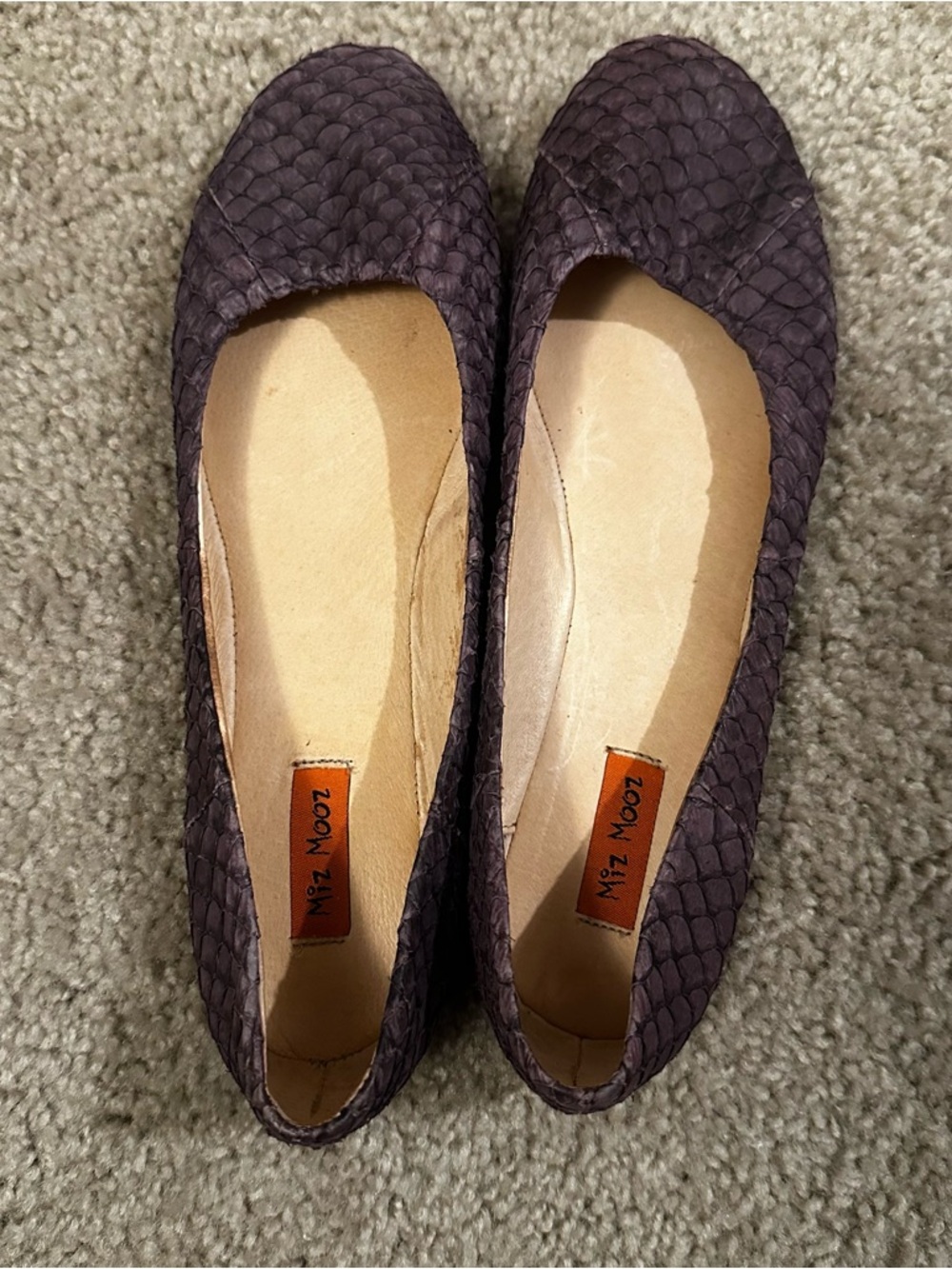 Miz Mooz Violet Leather Panther Ballet Flats Shoes Sz 9 Fish Scale Pattern - Picture 6 of 9
